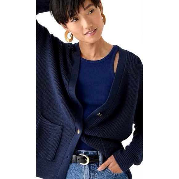 J.CREW | V-Neck Cardigan Knit Sweater Cotton Cashmere Blend in Navy | Sz S - Picture 3 of 11